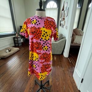 Nooworks Pink and Yellow Leopard Print Midi Dress